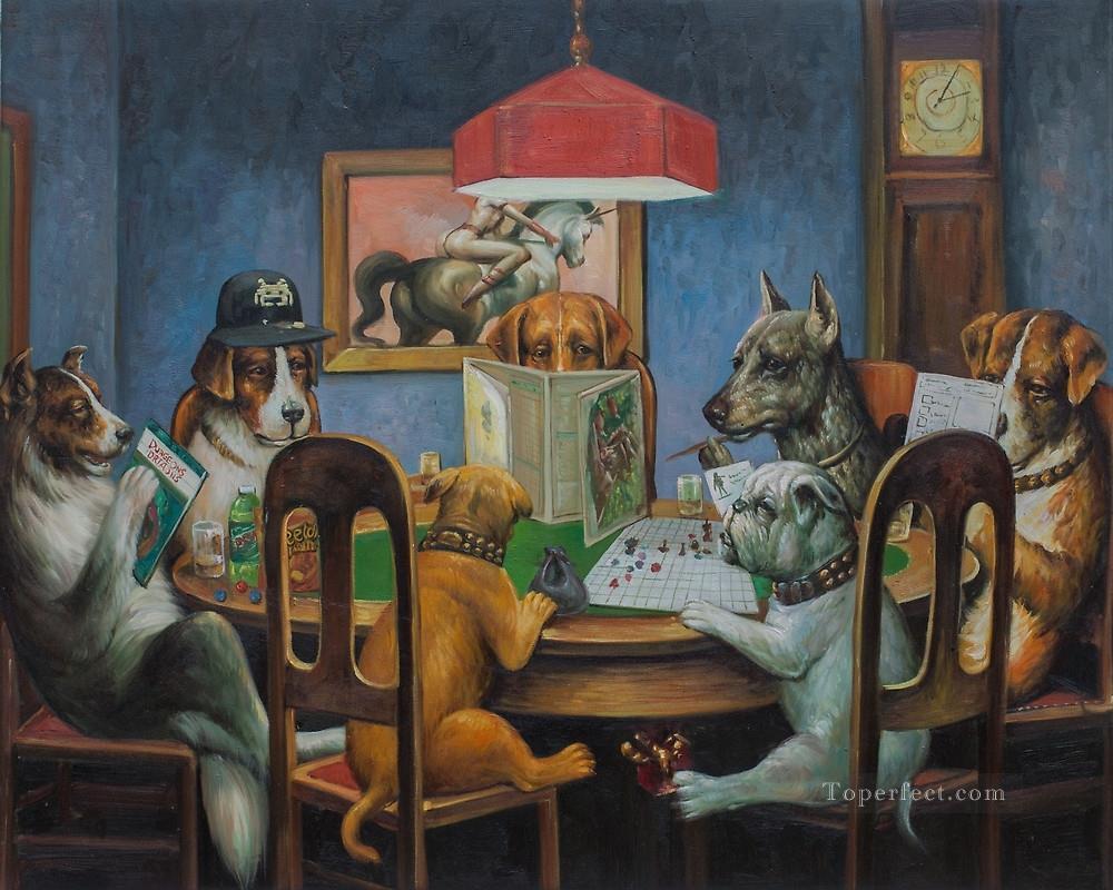 Dogs Playing Chess Oil Paintings